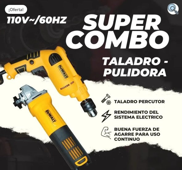 Combo Taladro percutor y Pulidora DeWALT + Maletín